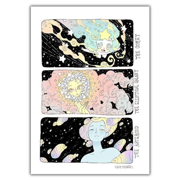 The-Comet-The-Elliptical-Glaxy-The-Asteroid-Print-postal